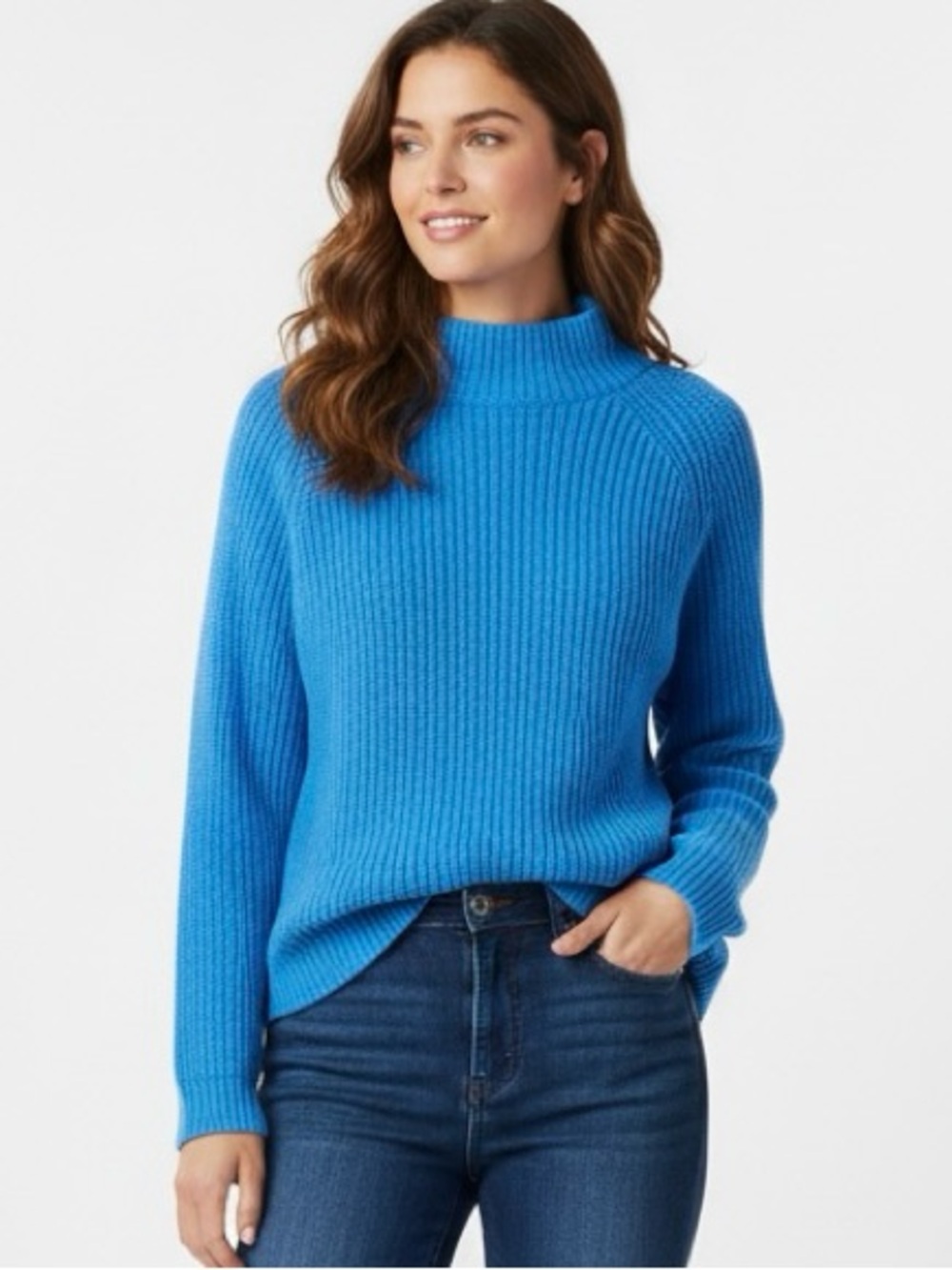 Ribbed Mock-Turtleneck Sweater in Bright Blue